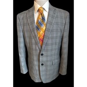 Kilburne Finch Mens Gray Black Plaid Tailored Fit Blazer Jacket 46R Sport Coat
